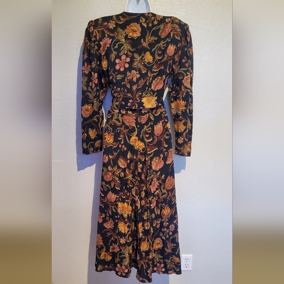 Vintage E.D. Michaels Autumn Floral Long Sleeve Belted Long Dress Size Small - Picture 7 of 9